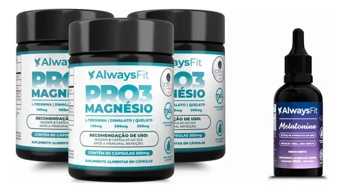 Kit 3x Pro3Magnésio AlwaysFit - Magnésio Dimalato + Magnésio Quelato + L-Treonina | 180 Cápsulas