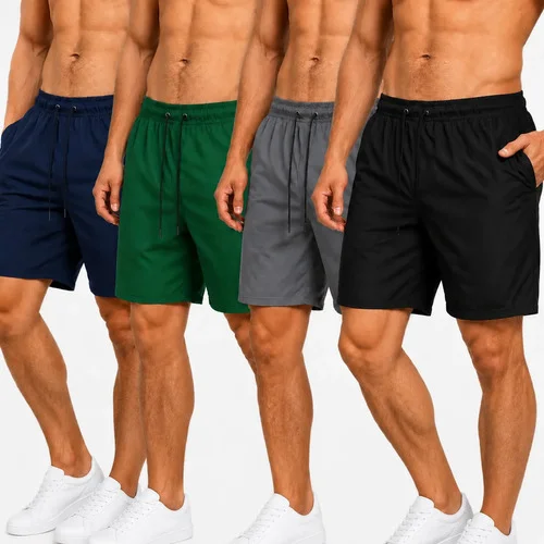Kit 4 Bermudas Masculina Shorts Praia Tactel Academia Treino Preto/verde/cinza/azul-marinho Liso G