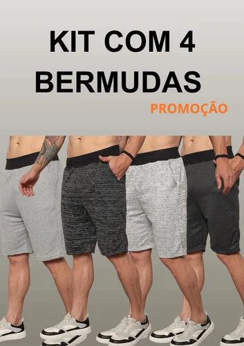 Kit 4 Bermudas Masculinas Moletom Academia Casual Lote Full Cores Sortidas Liso G1 ( 48-50 )