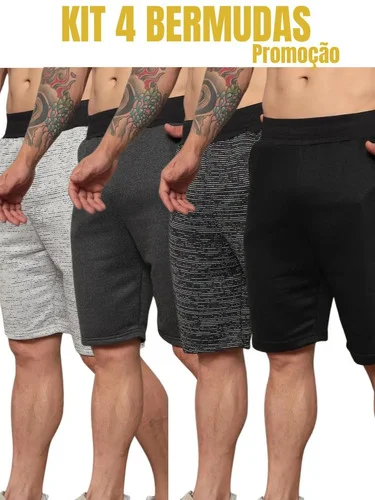 Kit 4 Bermudas Masculinas Moletom Academia Casual Lote Sortido Liso G    ( 42-44 )