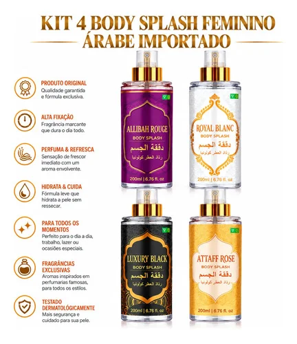 Kit 4 Body Splash Feminino Àrabe 200 Ml , Perfume , Colonia