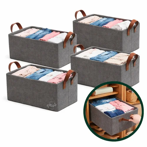 Kit 4 Caixas Cesto Organizadora Grande Dobrável Guarda Roupa Gaveta Mesas Banheiro Cor Cinza Ciclo Alternativa