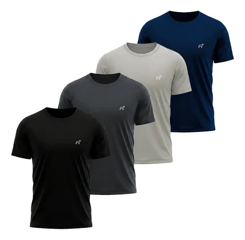 Kit 4 Camiseta Dry Fit Parvori Masculina Academia Corrida Preto/chumbo/cinza/marinho G Liso