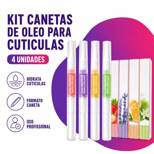 Kit 4 Canetas De Óleo Revitalizador Hidratante Cutículas BMED