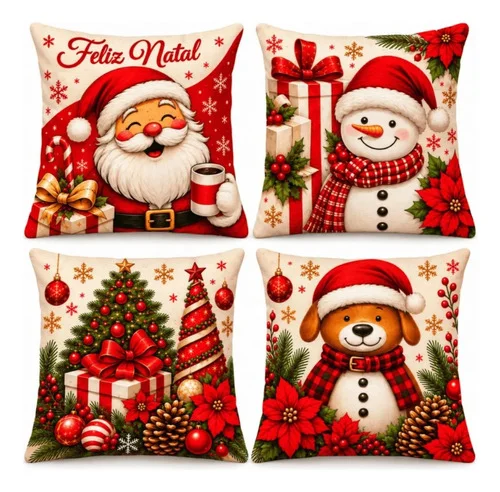 Kit 4 Capas De Almofada Natal 45x45 Decoração Natalina Sofá Natal 03