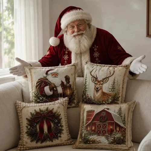 Kit 4 Capas De Almofada Natal Decorativas Para Sofá 40x40 Natal 40x40
