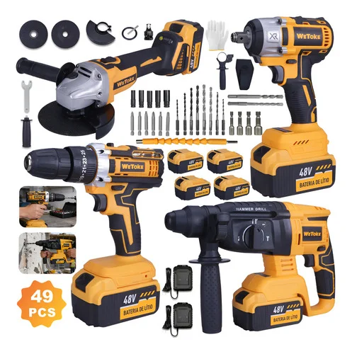 Kit 4 Em 1 Furadeira Esmerilhadeira Martelo Chave De Impacto
