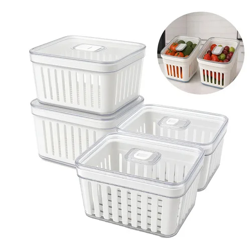 Kit 4 Potes Acrílico 3,8l Organizador Geladeira Rebirth