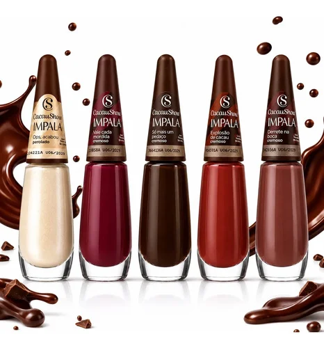Kit 5 Cacau Show Impala Esmalte Cremoso Unhas Coleção Cacau Show