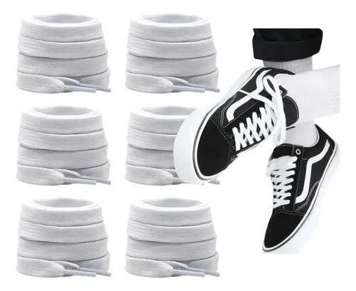 Kit 6 Cadarço Chato Tradic Tenis Nilon Branco 1,20m Luxo Branco