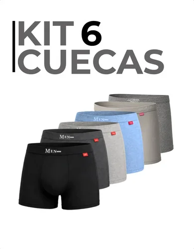 Kit 6 Cueca Boxer Masculina Poliamida, Cf Sports Sortido Liso G