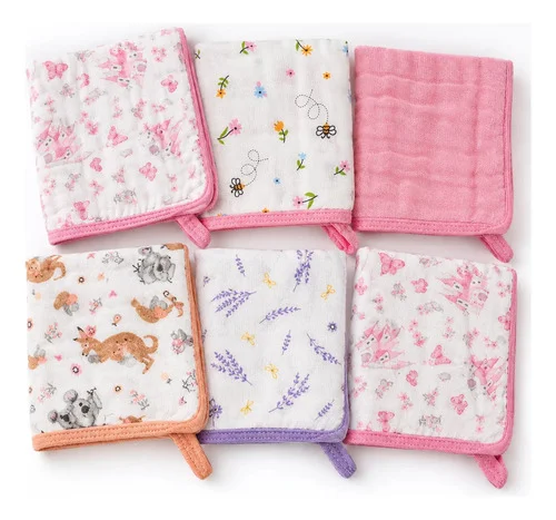 Kit 6 Fraldinhas De Boca Bebê Algodão Dupla Camada