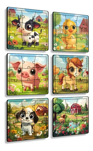 Kit 6 Jogos Quebra Cabeça Infantil Em Madeira Mdf Safari