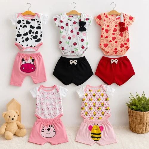 Kit 6 Peças Roupa De Bebê Body Animado Estampado Algodão Sortido M (2-4 Meses) Florido
