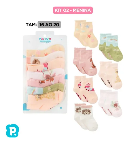 Kit 7 Pares Meia De Bebê Pimpolho Menino Menina Tam 16-20