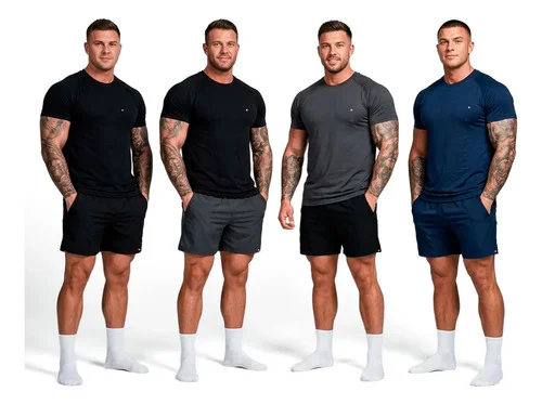 Kit 8 Peças Dry Fit 4 Camisetas + 4 Shorts Academia Sandrini Sortidos Liso G