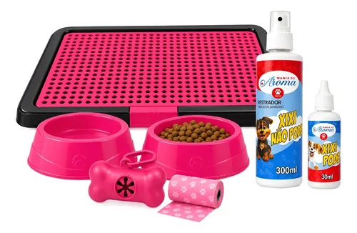 Kit Banheiro Canino Tapete Educador Xixi Sim Não 2 Comedouro