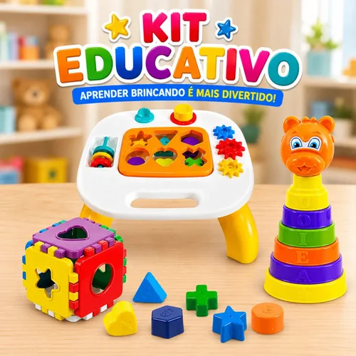 Kit Brinquedo Bebe  Educativo Didatica Mesinha Atividades Mesa Amarela