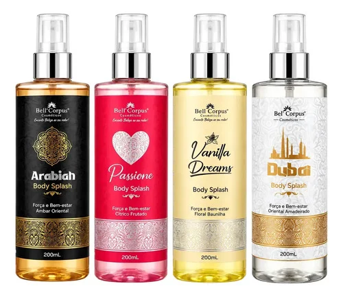 Kit C/4 Body Splash Árabe 200ml Perfume Feminino Importado Marcante Elegante Moderno Fragrância Intensa e Suave