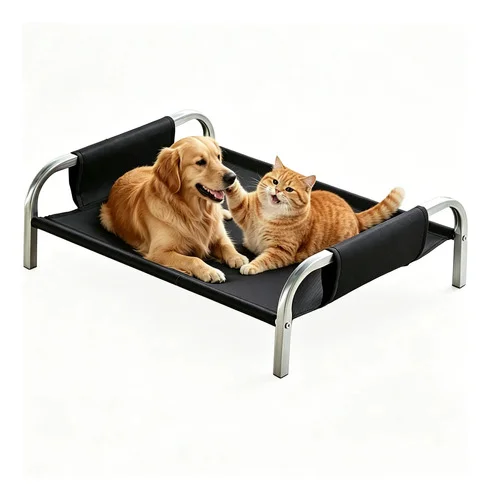 Kit Cama Cachorro Pets Suspensa Grande 90cm Suporta 50 Kg Preto Retangular Com Bordas Elevadas