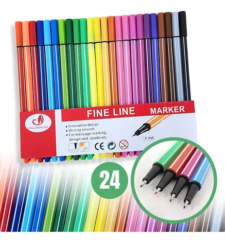 Kit Caneta Fine Line Cores Ponta Fina 0.4 mm Cor Da Ti Tinta Kit 24 cores CORPO COLORIDO