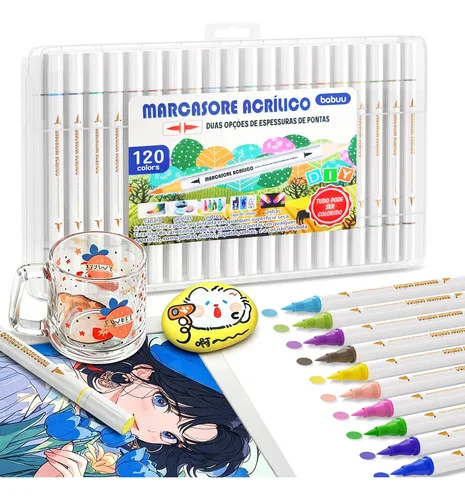 Kit Canetas Marcador Acrílico Permanentes 120 Cores 120 Cores Nova Coleção