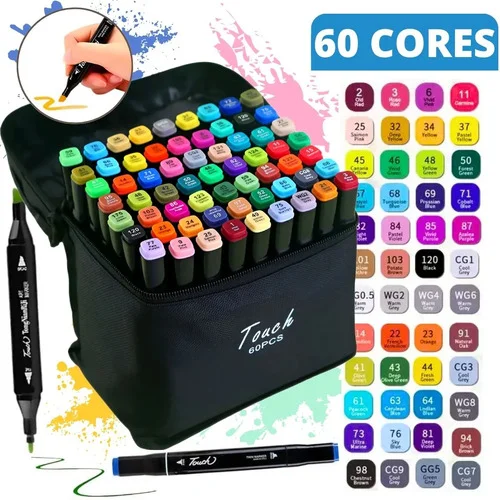 Kit Canetinhas 60 Cores Bobbie Goods Ponta Dupla Colorir Colorido