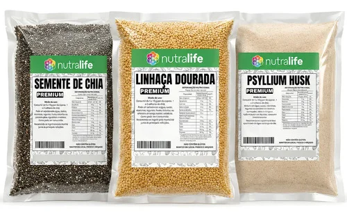 Kit Chia + Linhaça Dourada + Psyllium - Natural - 900g