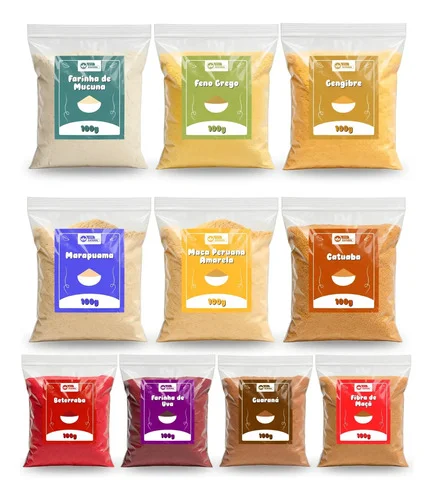 Kit Com 10 Superalimentos Naturais Em Pó (100g Cada)