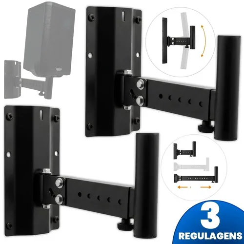 Kit com 2 Suportes Articulados de Parede SOUNDBLUE para Caixa de Som Profissional, Ajustável a 45 kg