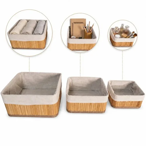 Kit Com 3 Organizadores De Bambu Quadrados Yikasa