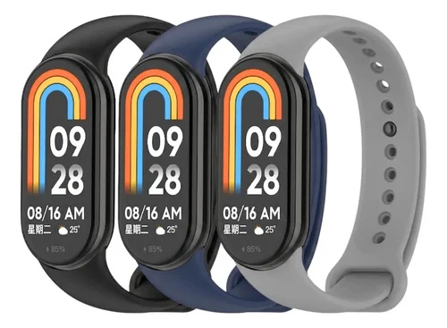 Kit Com 3 Pulseira Para Mi Band 10 9 8 Miband Preto/azul/cinza 1.4 Cm