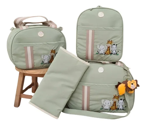 Kit De Bolsa Maternidade Tema Safari Com Trocador E Mochila