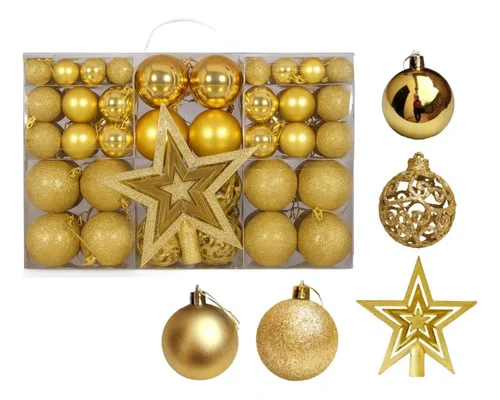 Kit De Natal C/100 Bolas Lisas/foscas/glitter Dourado Árvore Dourado Lisas, Foscas E Glitter