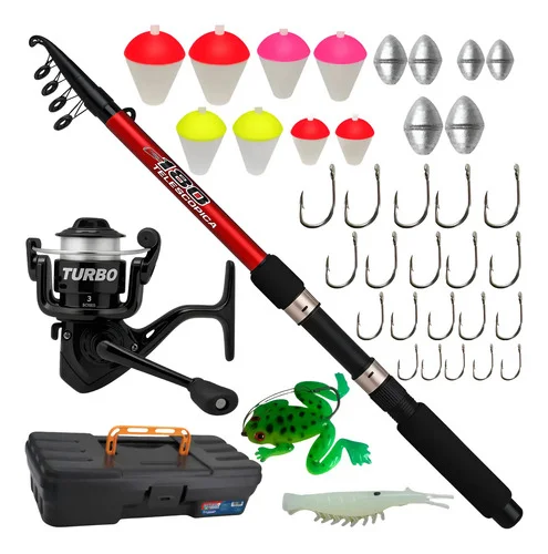 Kit De Pesca 1 Vara 1,8m + 1 Molinete E Acessórios Completo Sortidas