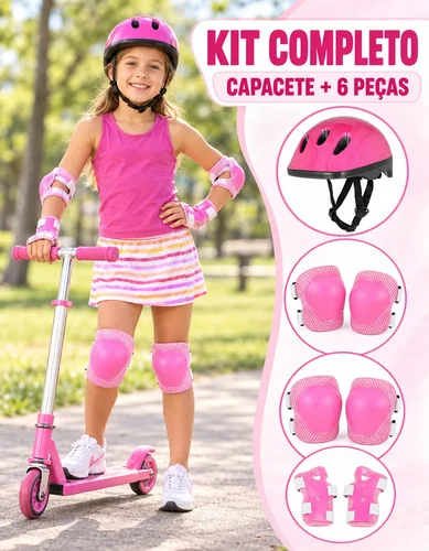 Kit De Proteção Infantil Bike Patins Skate Capacete +6 Peças