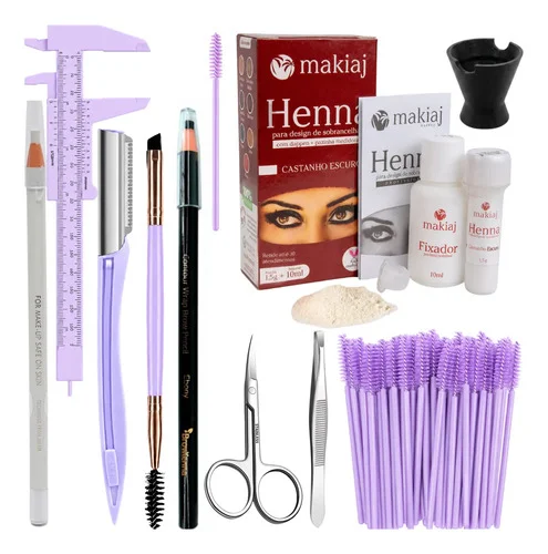 Kit Design De Sobrancelha Completo Henna Makiaj Iniciante Castanho Escuro