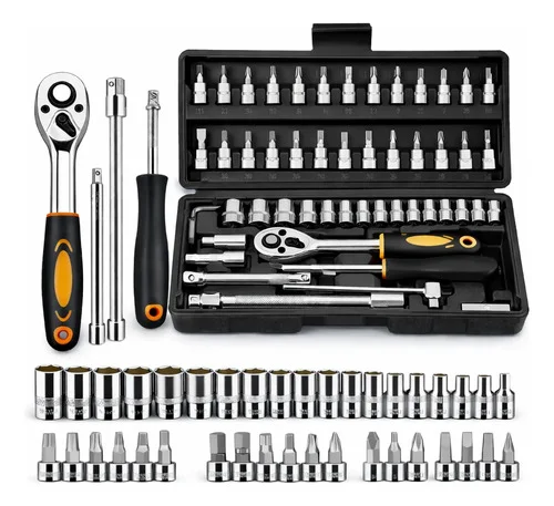 Kit Ferramenta Estojo Soquetes Chave Catraca Manual 46 Peças Preto