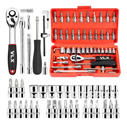 Kit Ferramentas 46 Peças Com Soquetes e Chaves Para Casa Vlx Vermelho