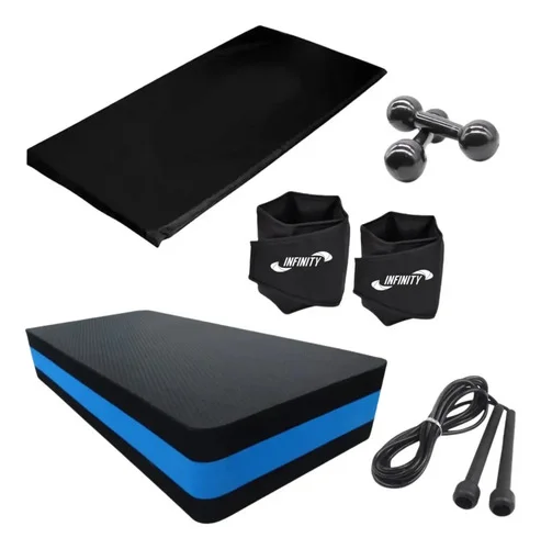 Kit Funcional Caneleira 2 Kg+step+corda+halter2kg+colchonete Preto
