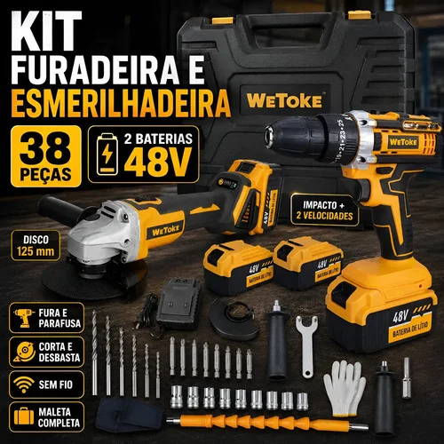 Kit Furadeira Parafusadera + Esmerilhadeira Lixadeira Maleta