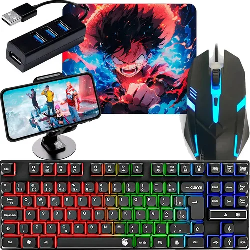 Kit Gamer Mageon Teclado Semimecânico RGB ABNT2 + Mouse + Mousepad Preto