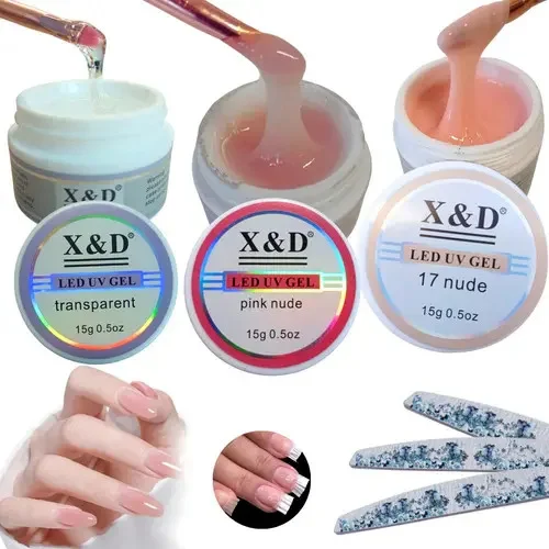 Kit Gel Alongamento Unhas X&D 3 Cores Cada + Lixa Banana 100/180