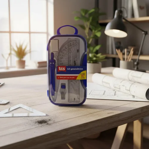 Kit Geométrico De Precisão Escolar Profissional 7 Peças Azul Azul