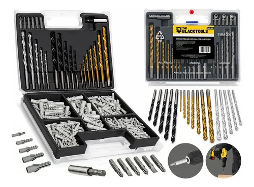 Kit Jogo De Ferramentas Multiuso 300 Peças Com Maleta Brocas Bits e Buchas TMM300 - The Black Tools