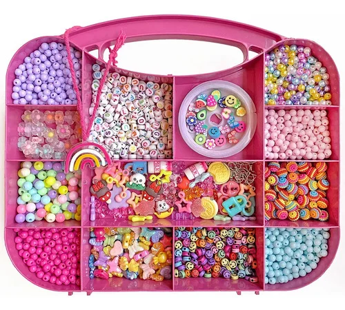 Kit Miçangas Infantil Meu Arco-Íris Miçangas e Cia Maleta Dupla Face