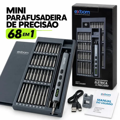 Kit Mini Parafusadeira Elétrica De Precisão 68 Em 1 Exbom PRO-CKE6800 Chave De Precisão Sem Fio Recarregável USB-C 64 Bits Para Eletrônicos celular notebook, videogames, brinquedos