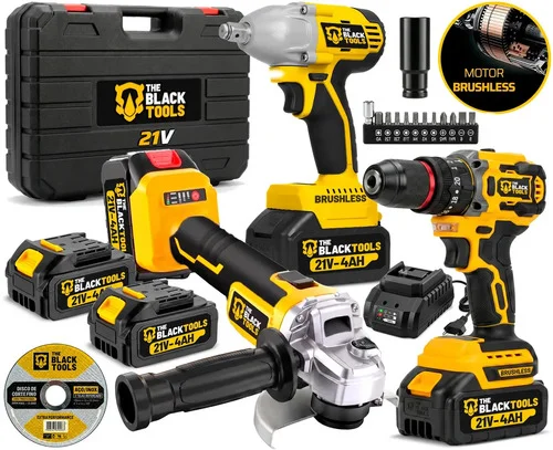 Kit Multi Ferramentas A Bateria 3 Em 1 Parafusadeira Esmerilhadeira Chave De Impacto Com Maleta Tbkit04 The Black Tools