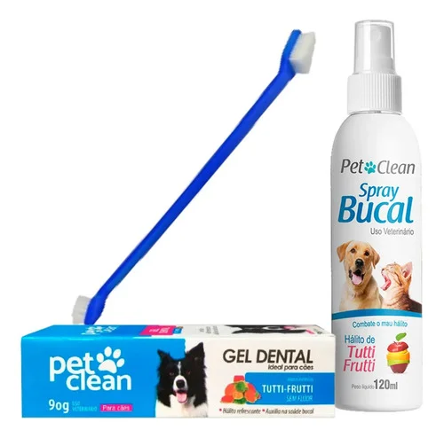 Kit Pasta De Dente Pet + Spray Bucal + Escova Dental Dupla