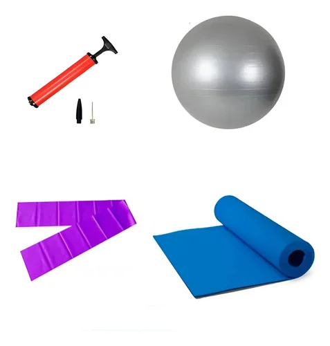 Kit Pilates Tapete 1,20mt + Faixa Média + Bomba + Bola 65 Cor Roxo